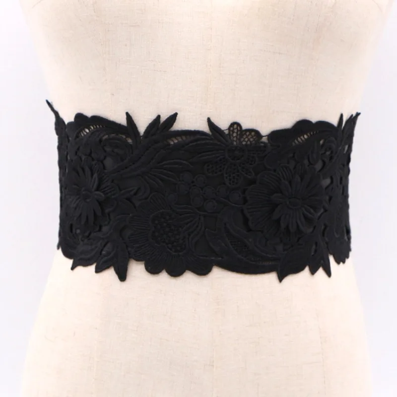 Lace Flower Elastic Wide Waistband for Dress with Snap Button Belt Fashion Wide Belt for Women Black and White
Lace Flower Elastic Wide Waistband for Dress with Snap Button Belt Fashion Wide Belt for Women Black and White