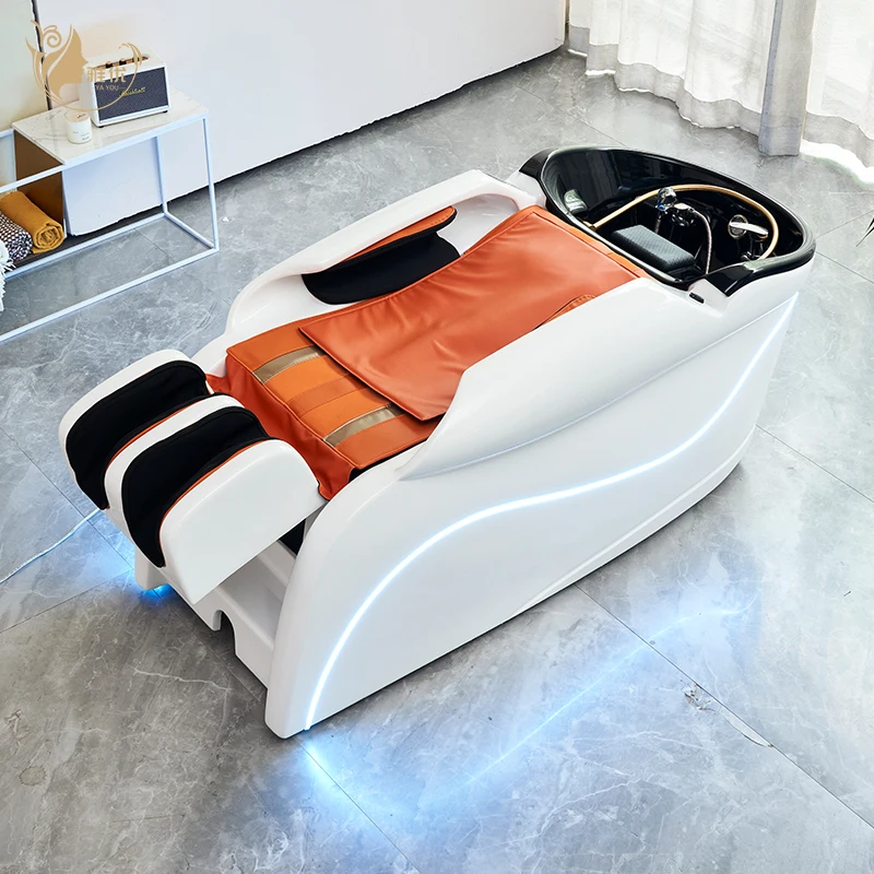 LED Shampoo Recliner With Orange Cushion And Adjustable Footrest Wash Station
LED Shampoo Recliner With Orange Cushion And Adjustable Footrest Wash Station