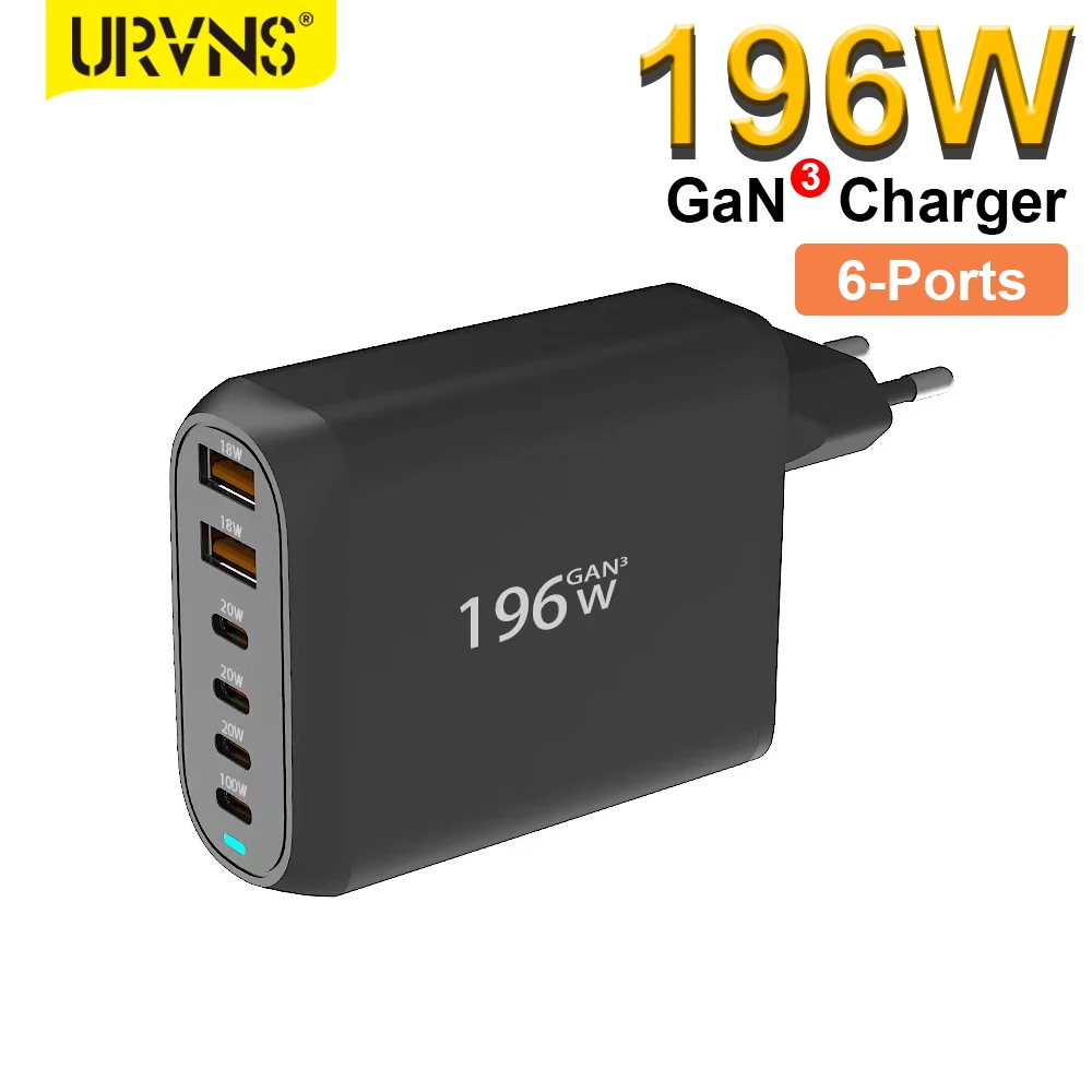 URVNS 196W USB C GaN Charger PD Fast Charging Power Adapter 6 Ports Travel Wall Charge Block for MacBook iPad Pro iPhone Galaxy
URVNS 196W USB C GaN Charger PD Fast Charging Power Adapter 6 Ports Travel Wall Charge Block for MacBook iPad Pro iPhone Galaxy