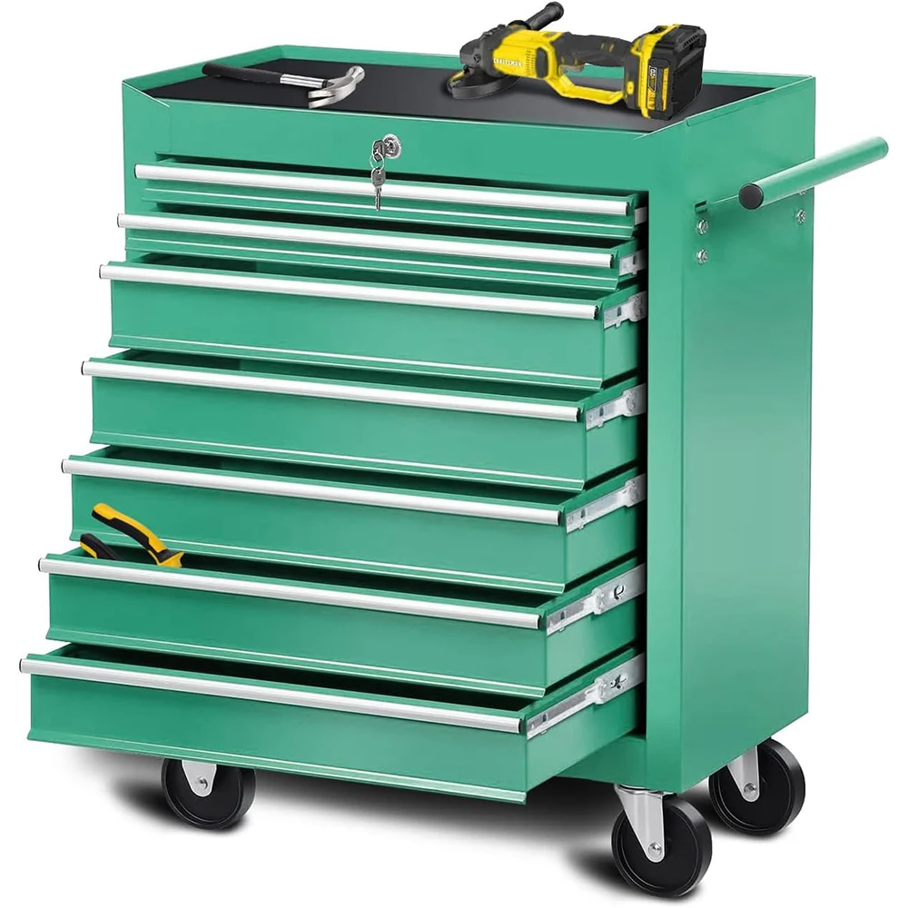 Зеленый 7-секционный инструментальный шкаф-тележка на колесах для мастерской и личной мастерской
Зеленый 7-секционный инструментальный шкаф-тележка на колесах для мастерской и личной мастерской