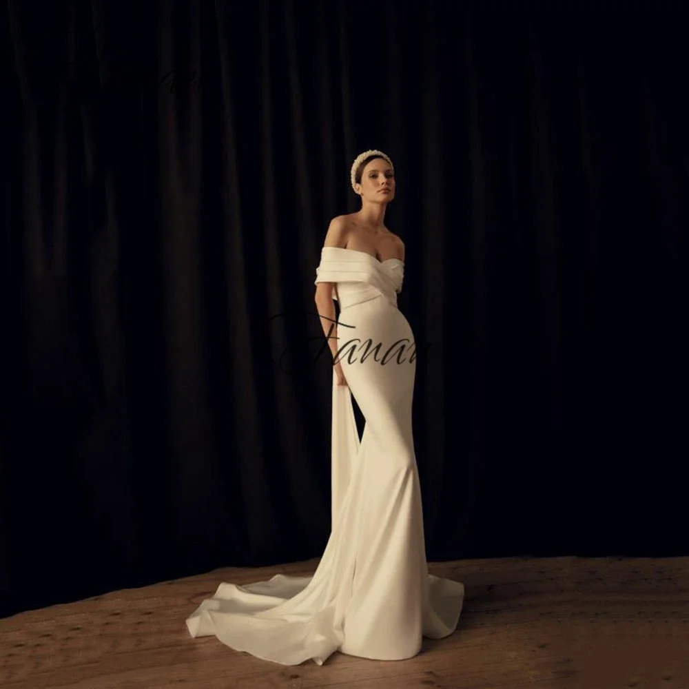 Sexy Off The Shoulder Wedding Dresses Satin Court Train Mermaid Bride With Bow Long Backless Gowns 2022
Sexy Off The Shoulder Wedding Dresses Satin Court Train Mermaid Bride With Bow Long Backless Gowns 2022