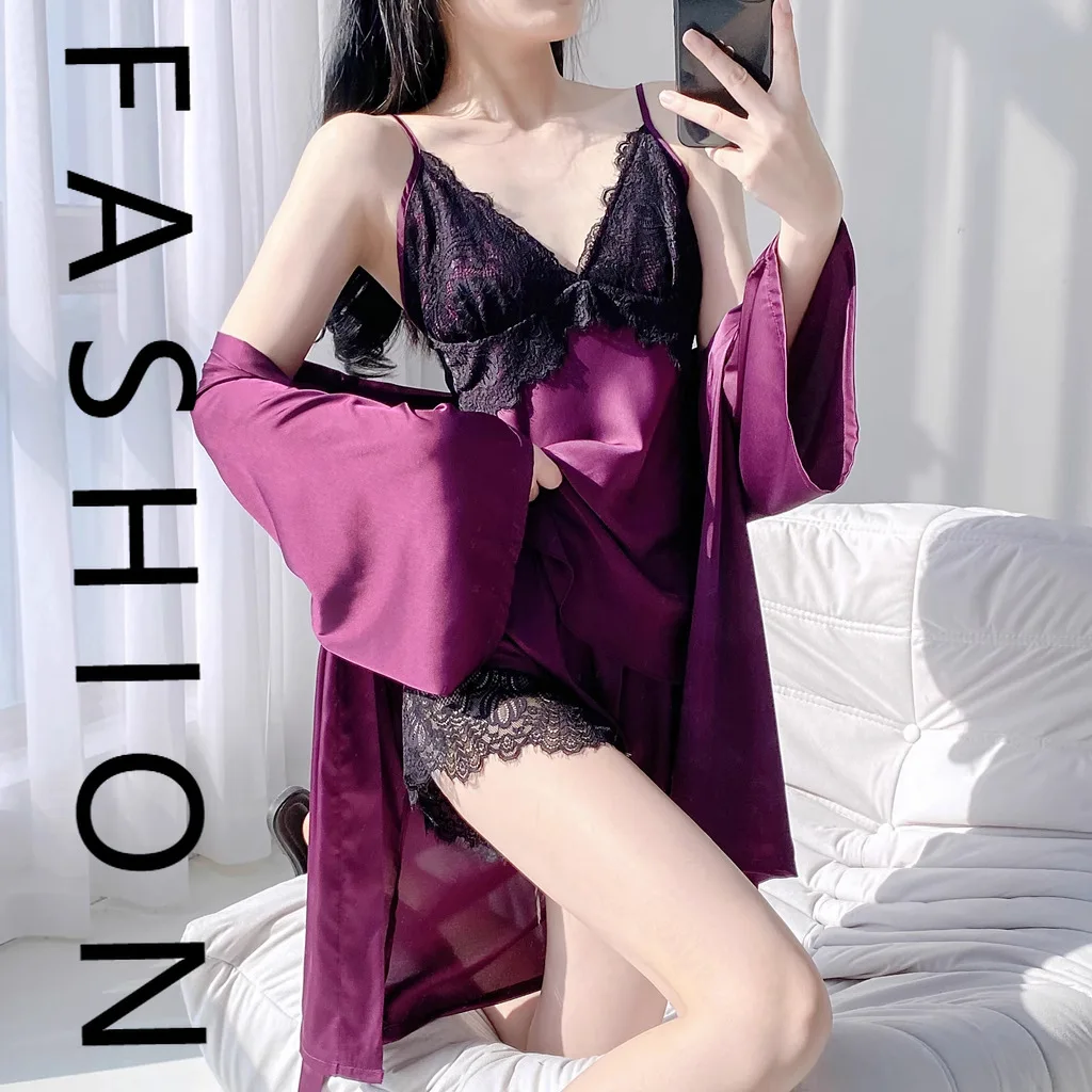 Новинка 2025 года, фиолетовый сексуальный кружевной комплект с нагрудником, шорты на подтяжках, пижамный комплект, имитация шелкового халата, одежда для дома, новинка
Новинка 2025 года, фиолетовый сексуальный кружевной комплект с нагрудником, шорты на подтяжках, пижамный комплект, имитация шелкового халата, одежда для дома, новинка