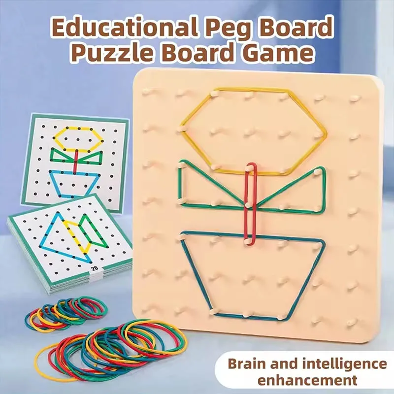 Kids Geometry Puzzle Nail Board Creative Toy Graphics Rubber Tie Nail Boards with Cards Child Education Preschool Christmas Gift
Kids Geometry Puzzle Nail Board Creative Toy Graphics Rubber Tie Nail Boards with Cards Child Education Preschool Christmas Gift