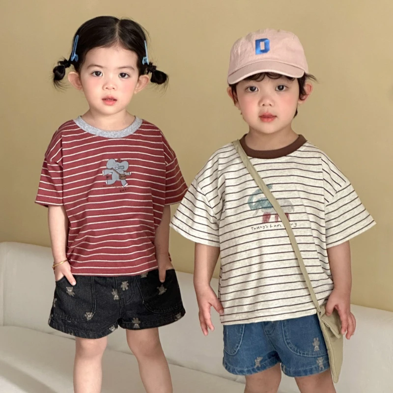 2026 New Hot Selling Summer Striped Color Blocked Round Neck Cotton T-shirt with Elephant Pattern for Siblings
2026 New Hot Selling Summer Striped Color Blocked Round Neck Cotton T-shirt with Elephant Pattern for Siblings