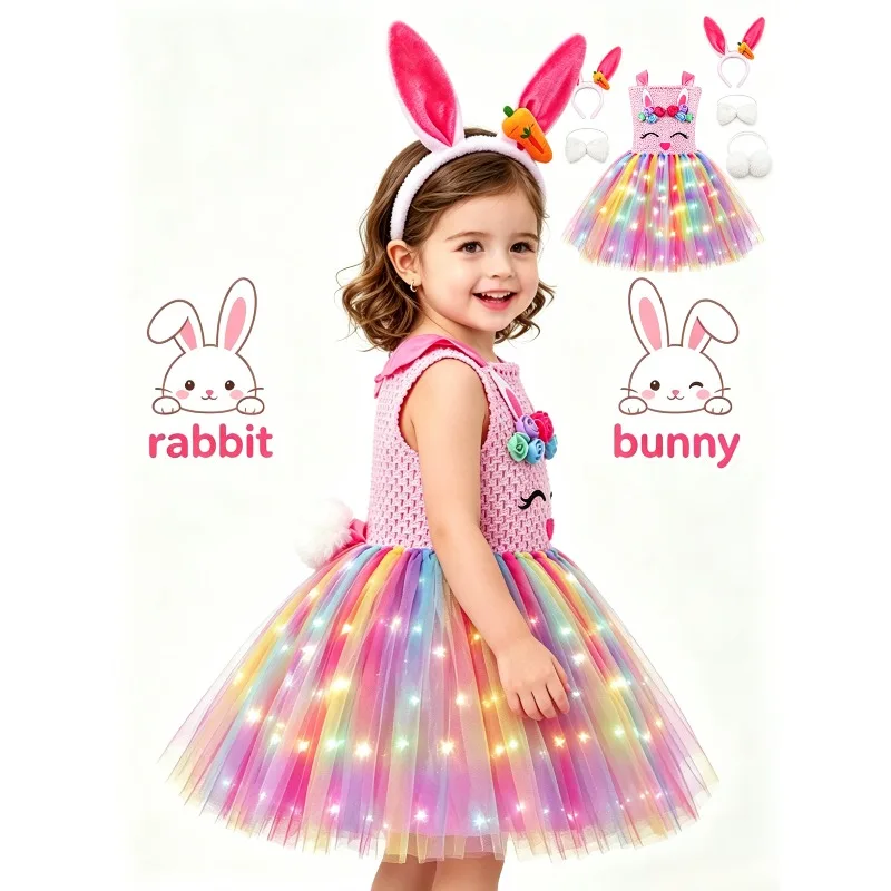 Floral Rabbit Ear Luminous Mesh Tutu Dress with Headwear Lovely Festival Holiday Birthday Party Stage Cosplay Festive Costume
Floral Rabbit Ear Luminous Mesh Tutu Dress with Headwear Lovely Festival Holiday Birthday Party Stage Cosplay Festive Costume