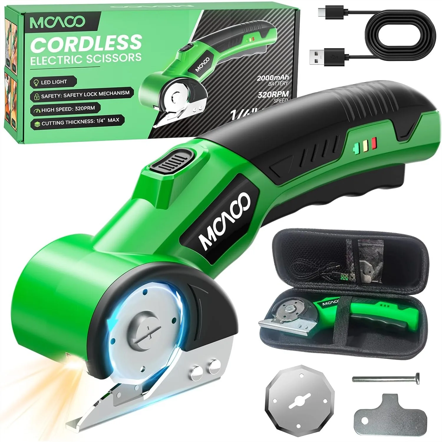 Cordless Electric Scissors 4V Rechargeable Box Cutter With 2 Blades Safety Lock LED Light For Cardboard Plastic Leather Fabric Cutting
Cordless Electric Scissors 4V Rechargeable Box Cutter With 2 Blades Safety Lock LED Light For Cardboard Plastic Leather Fabric Cutting