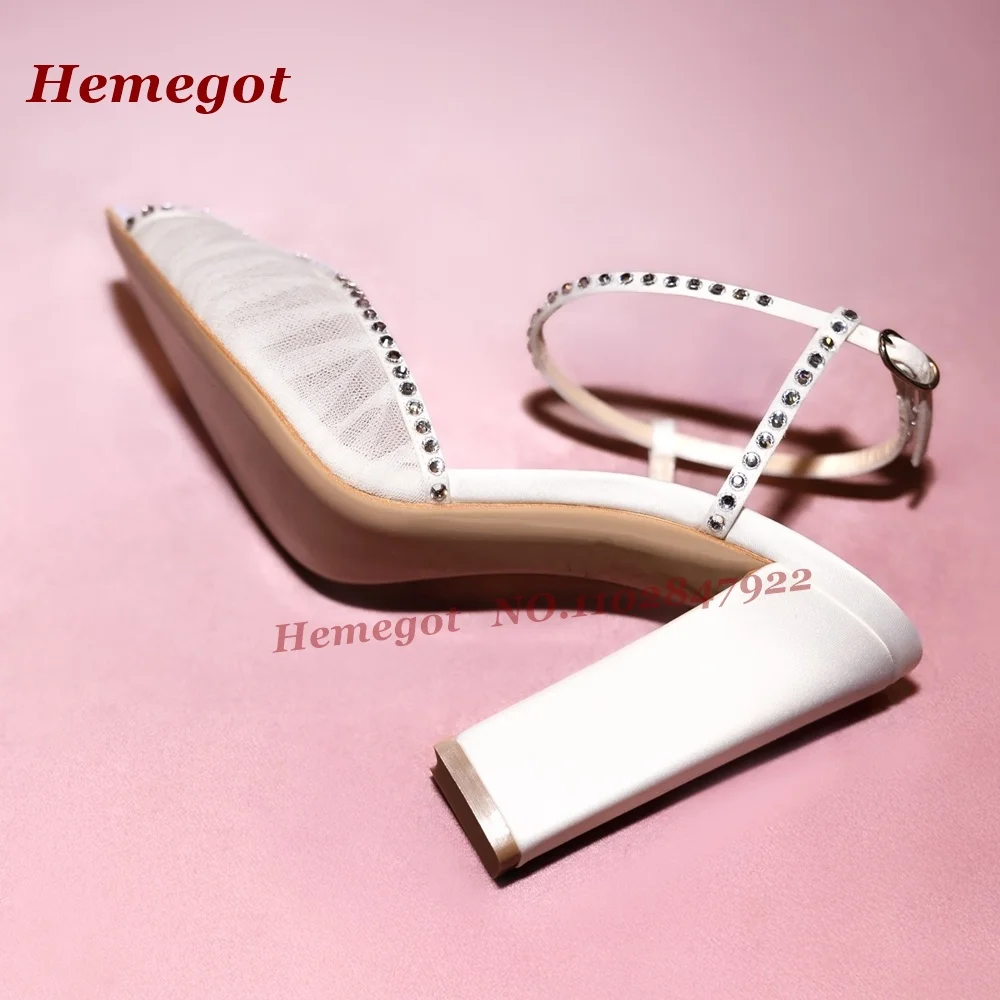 White Satin Mesh Rhinestones Sandals Pointy Toe Block Heels Ankle Buckled Women's Sandals Splicing Side Air Bridal Wedding Shoes
White Satin Mesh Rhinestones Sandals Pointy Toe Block Heels Ankle Buckled Women's Sandals Splicing Side Air Bridal Wedding Shoes