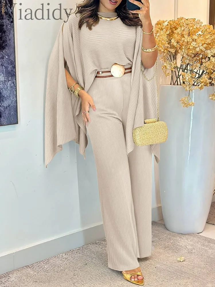 Women's Casual 2pcs Set Batwing Sleeve Asymmetrical Hem Ribbed Top and High Waist Wide Leg Pants Set
Women's Casual 2pcs Set Batwing Sleeve Asymmetrical Hem Ribbed Top and High Waist Wide Leg Pants Set