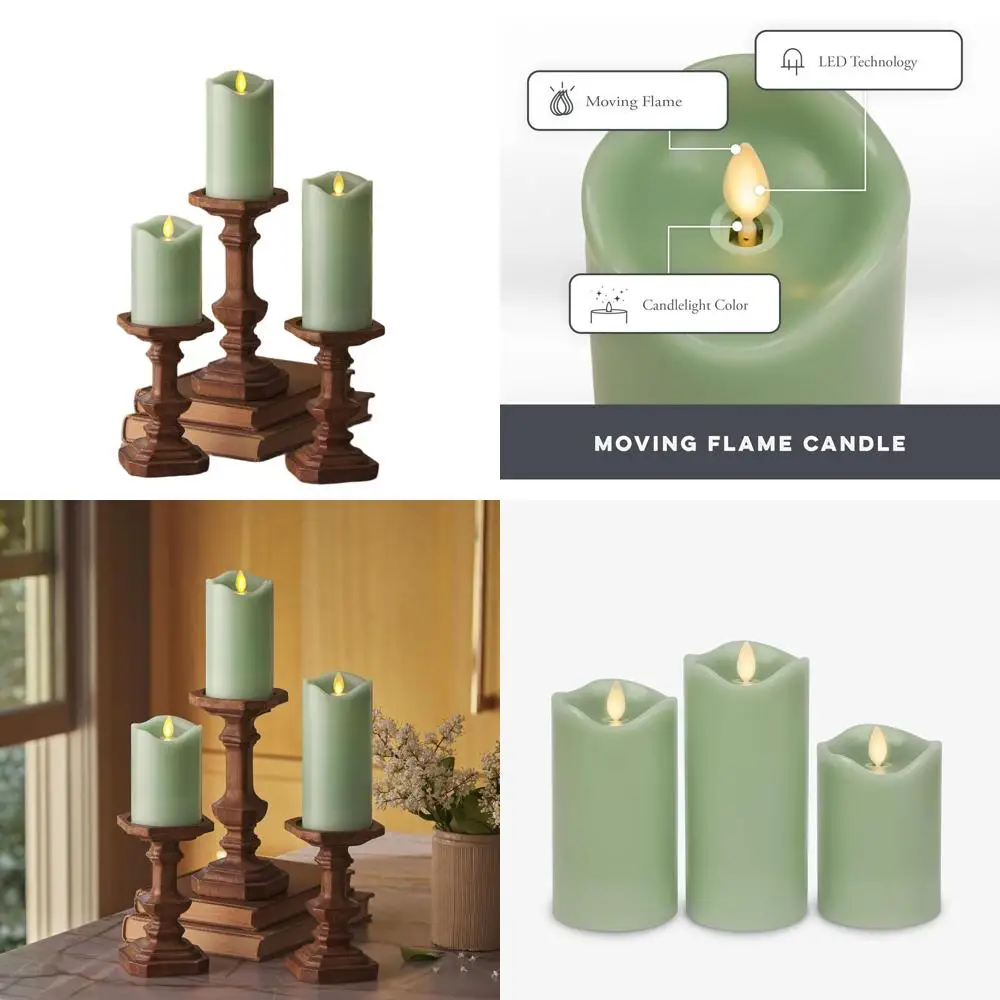 Set of 3 LED Battery-Powered Candles with Real Wax Finish, Melted Edges, and Moving Flame Effect in Pastel Green
Set of 3 LED Battery-Powered Candles with Real Wax Finish, Melted Edges, and Moving Flame Effect in Pastel Green