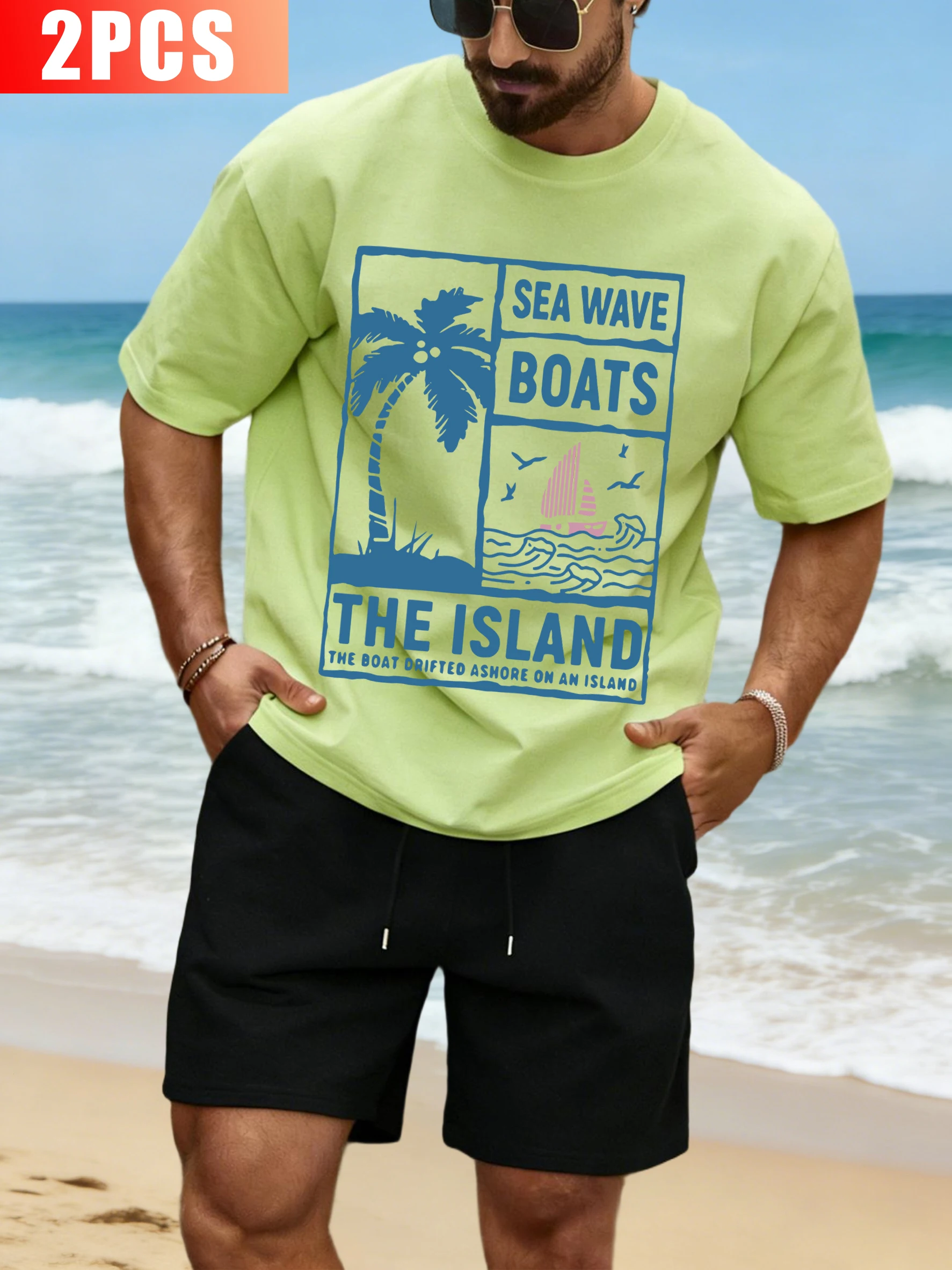 Sea Wave Boats The Island Print T-Shirt Set Men Cotton O-Neck Tee Drawstring Shorts Simple Unisex Casual Loose Short Sleeve
Sea Wave Boats The Island Print T-Shirt Set Men Cotton O-Neck Tee Drawstring Shorts Simple Unisex Casual Loose Short Sleeve