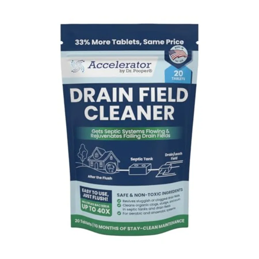 Accelerator by Dr. Pooper Drain Field Cleaner Tablets 20 Count - Septic Tank Treatment for Clogs Odor and Sludge - 90% Less Pla
Accelerator by Dr. Pooper Drain Field Cleaner Tablets 20 Count - Septic Tank Treatment for Clogs Odor and Sludge - 90% Less Pla