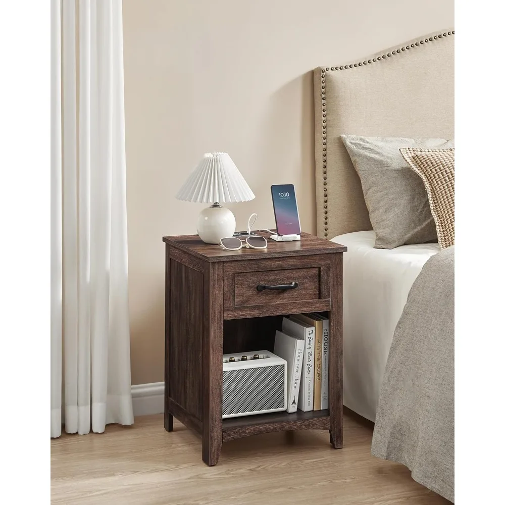 Nightstand with Charging Station, Bedside Table with Drawer, Open Compartment, Side Table with Storage, for Bedroom
Nightstand with Charging Station, Bedside Table with Drawer, Open Compartment, Side Table with Storage, for Bedroom