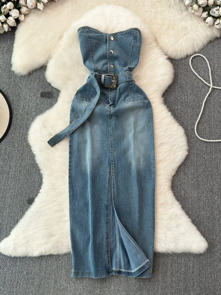 Retro Denim Strapl Dr Women's Summer New High Waist Belted Dr Sexy Girl Dr Korean Sle Button Zipper Skirt
Retro Denim Strapl Dr Women's Summer New High Waist Belted Dr Sexy Girl Dr Korean Sle Button Zipper Skirt