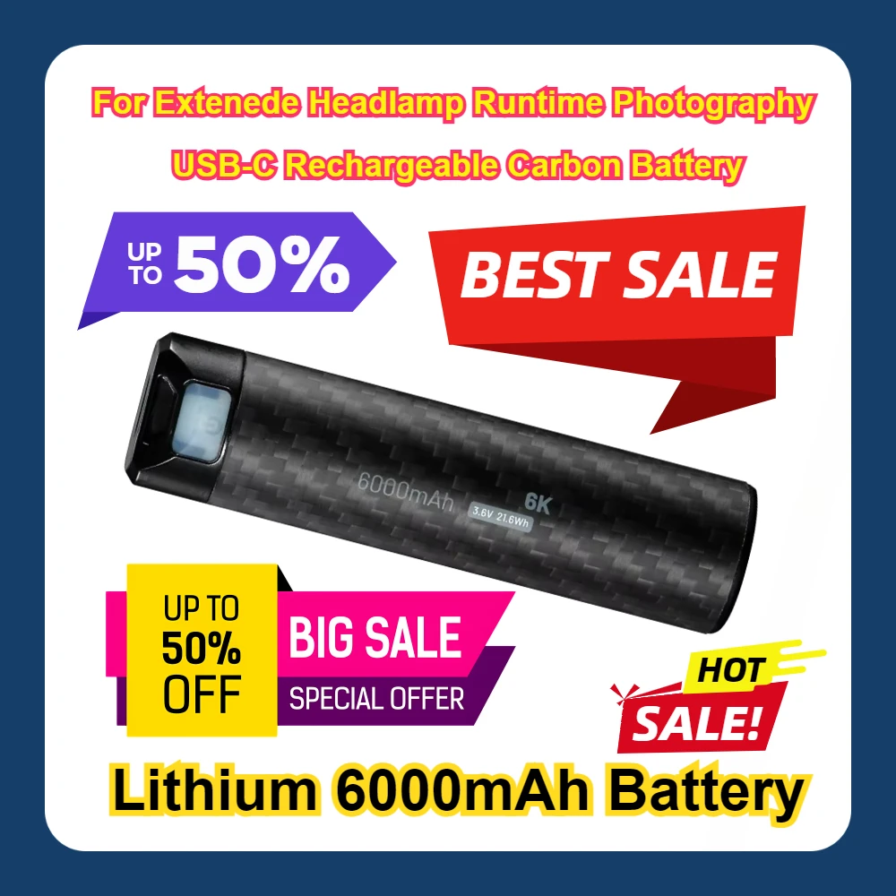 For Extenede Headlamp Runtime Photography USB-C Rechargeable Carbon Battery Lithium 6000mAh Battery
For Extenede Headlamp Runtime Photography USB-C Rechargeable Carbon Battery Lithium 6000mAh Battery