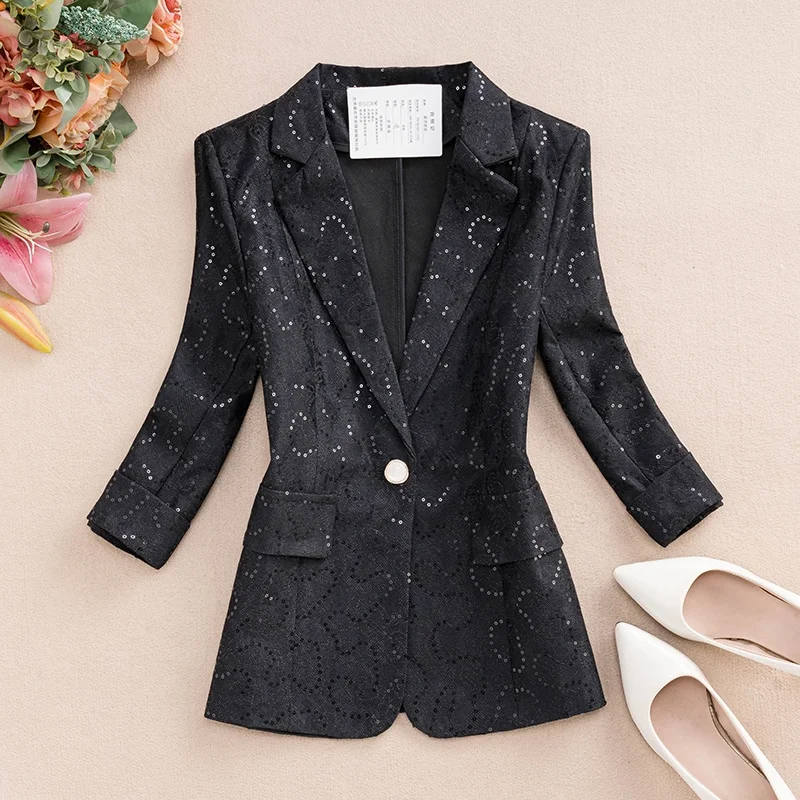 Весна-лето, новинка, облегающий пояс с завязками на одной пуговице, женский топ с пайетками, модный костюм Seven Sve
Весна-лето, новинка, облегающий пояс с завязками на одной пуговице, женский топ с пайетками, модный костюм Seven Sve