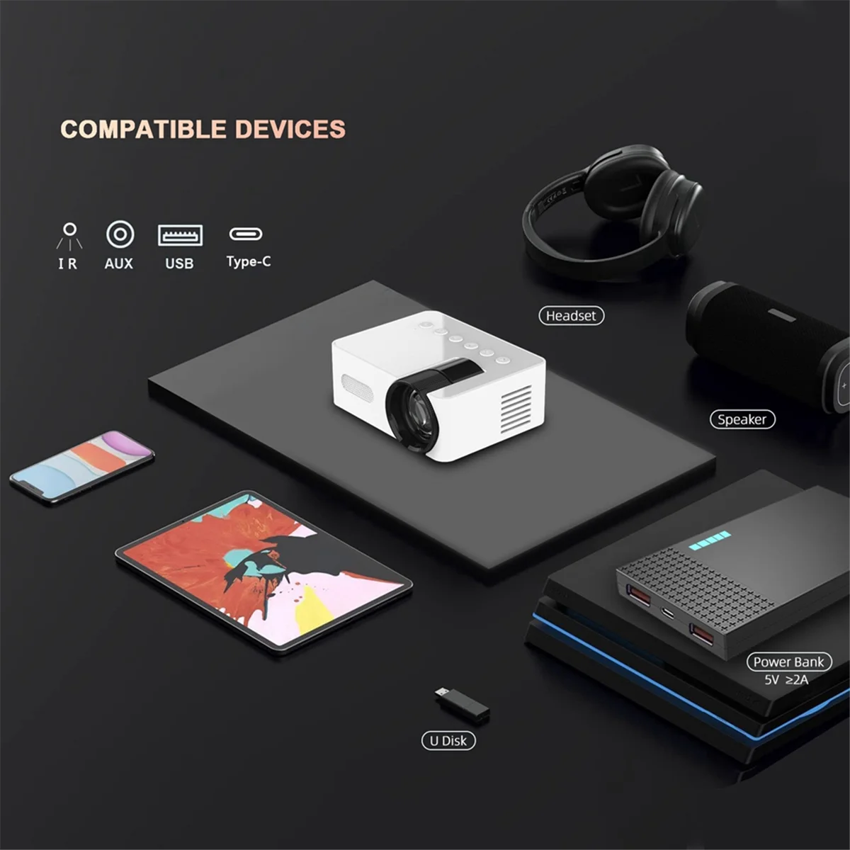 A73U YT100 White Mini Home Projector Projector Portable Mini Home Theater Wireless Cell Phone Multi-Function Projector
A73U YT100 White Mini Home Projector Projector Portable Mini Home Theater Wireless Cell Phone Multi-Function Projector
