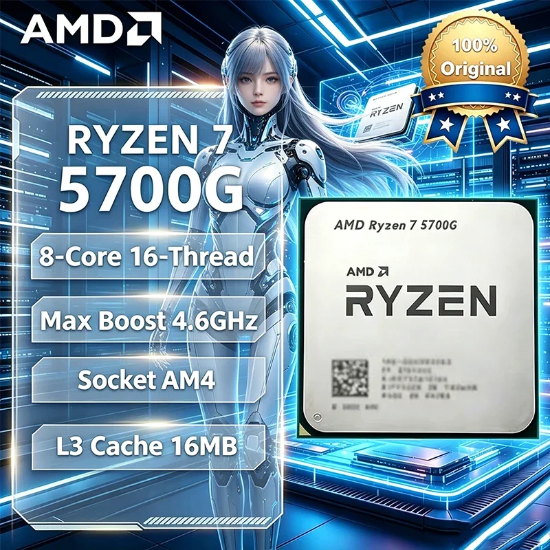 AMD Ryzen 7 5700G CPU AMD R7 5700G Processor 4.6GHz 8-Core 16-Thread 16MB Cache Socket AM4 Desktop Gaming CPU Radeon Graphics
AMD Ryzen 7 5700G CPU AMD R7 5700G Processor 4.6GHz 8-Core 16-Thread 16MB Cache Socket AM4 Desktop Gaming CPU Radeon Graphics