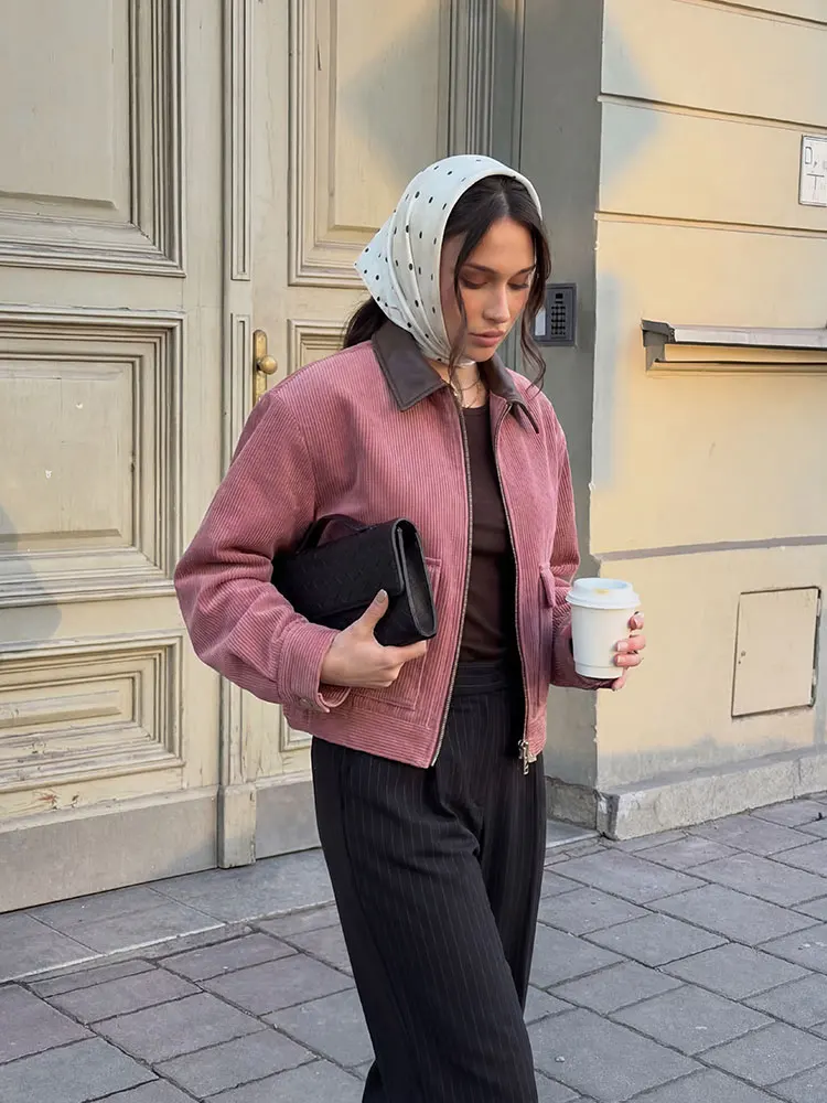 Spring Women's Pink Fashion Coat Long Sleeve Lapel Zipper Jacket Casual Chic High Street Outerwear with Pockets
Spring Women's Pink Fashion Coat Long Sleeve Lapel Zipper Jacket Casual Chic High Street Outerwear with Pockets