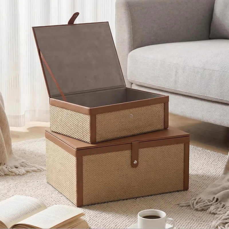 Faux Leather Storage Basket, Decorative Collapsible Bin with Lid for Living Room, Large Organizer for Snacks Magazines
Faux Leather Storage Basket, Decorative Collapsible Bin with Lid for Living Room, Large Organizer for Snacks Magazines