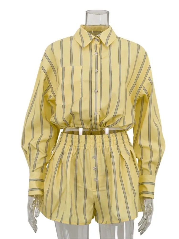 2026 Woman 2 Piece Set Outfit Long Sleeve Striped Shirt Lapel Shorts Casual Contrast Two Piece Outfits Comfortable Simple Style
2026 Woman 2 Piece Set Outfit Long Sleeve Striped Shirt Lapel Shorts Casual Contrast Two Piece Outfits Comfortable Simple Style