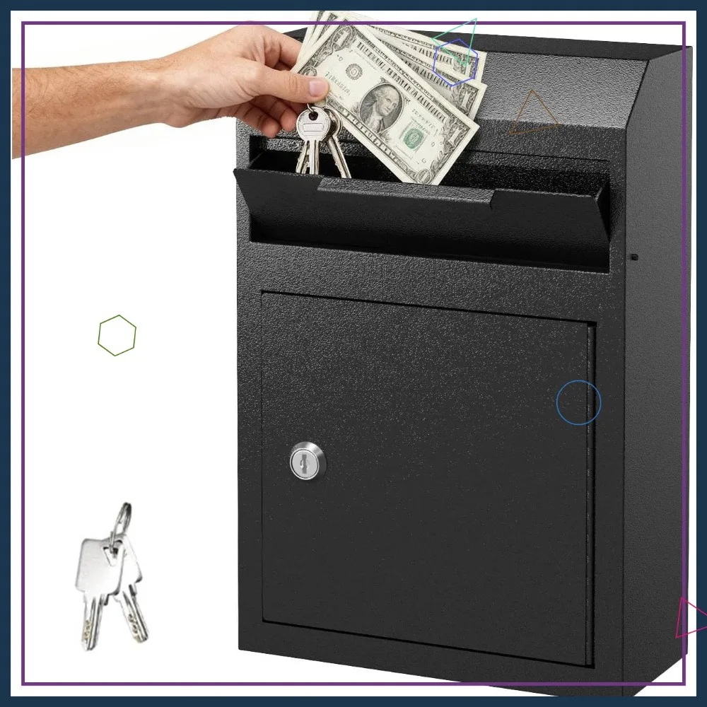 Metal Wall Mount Locking Drop Box - Heavy Duty for Keys, Rent, Checks, Money & Mail (9.75x4.25x14.75 in) Black
Metal Wall Mount Locking Drop Box - Heavy Duty for Keys, Rent, Checks, Money & Mail (9.75x4.25x14.75 in) Black
