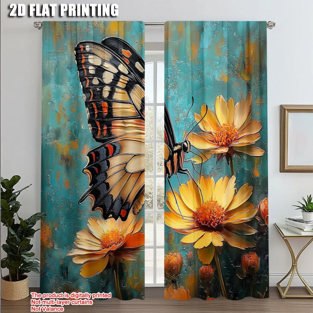 2pcs, Popular Curtains 2D print Butterfly And Flowers Polyester Woven (without rod) Thermal Insulation, and Room Darkening
2pcs, Popular Curtains 2D print Butterfly And Flowers Polyester Woven (without rod) Thermal Insulation, and Room Darkening