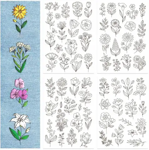 Water Soluble Stabilizer Embroidery Patterns, Stitch and Sew Embroidery Transfer Paper Kit, Flower Floral Daisy Butterfly Design