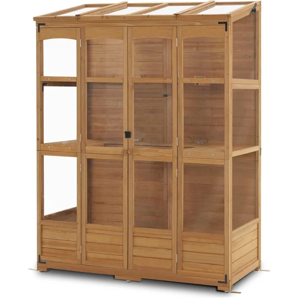 Wooden Greenhouse, Walk-in Outdoor Greenhouse with Openable Roof and Lockable Door
Wooden Greenhouse, Walk-in Outdoor Greenhouse with Openable Roof and Lockable Door