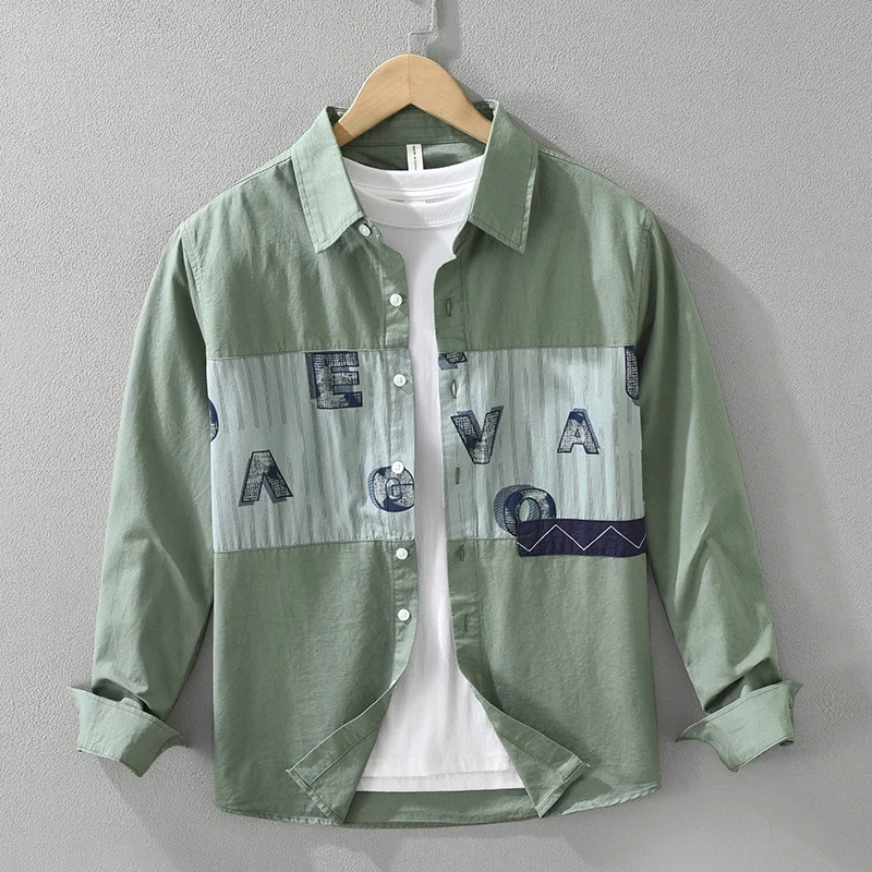 2024Autumn Long Sleeve Patchwork Shirt for Men New Cotton casual fashionable men's clothes oversized Green
2024Autumn Long Sleeve Patchwork Shirt for Men New Cotton casual fashionable men's clothes oversized Green