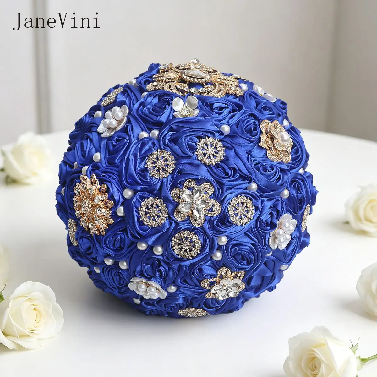 JaneVini Luxury Royal Blue Rose Bridal Wedding Bouquet with Gold Rhinestone Diamond Pearl Bride Hand Holding Flowers Accessories
JaneVini Luxury Royal Blue Rose Bridal Wedding Bouquet with Gold Rhinestone Diamond Pearl Bride Hand Holding Flowers Accessories