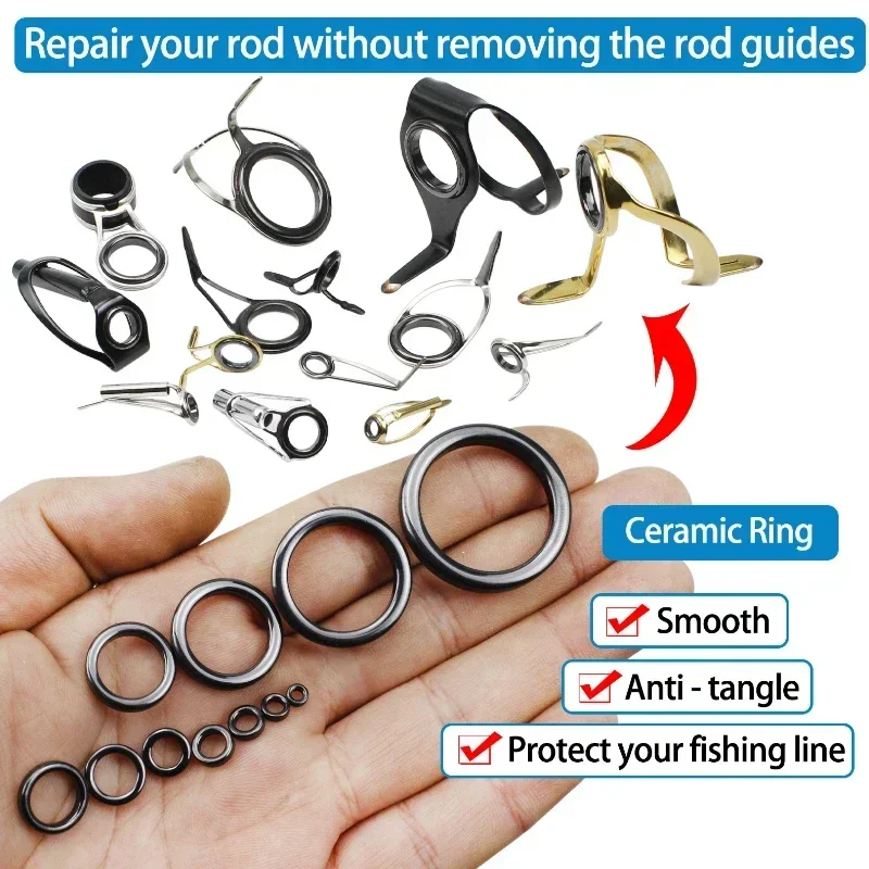 11pcs/set Fishing Rod Guide Ring Repair Kit Ceramic Ring Rod Eye Replacement Kit DIY Accessories
11pcs/set Fishing Rod Guide Ring Repair Kit Ceramic Ring Rod Eye Replacement Kit DIY Accessories