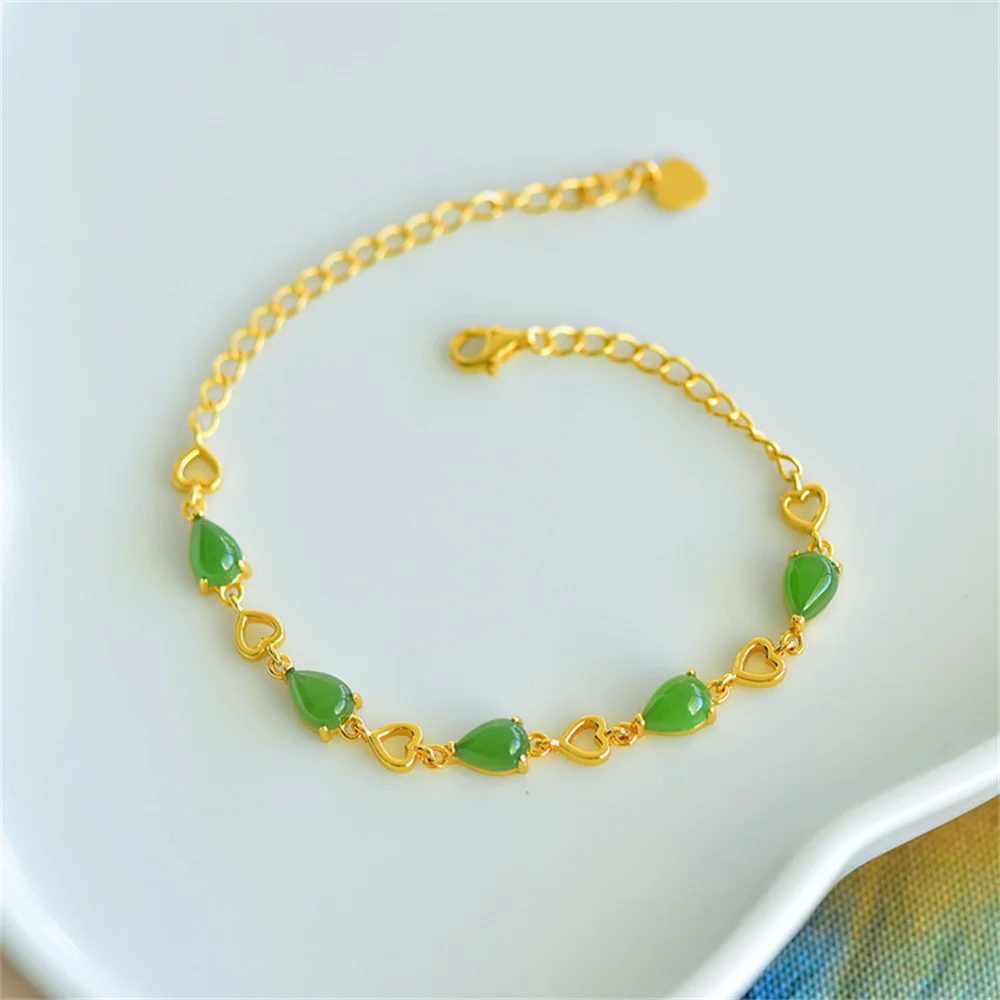 925 Silver Natural Green HeTian Jade Drop Jasper Beads Heart Chain Bracelet Woman's Gift Bracelets with Certificate Fine Jewelry
925 Silver Natural Green HeTian Jade Drop Jasper Beads Heart Chain Bracelet Woman's Gift Bracelets with Certificate Fine Jewelry