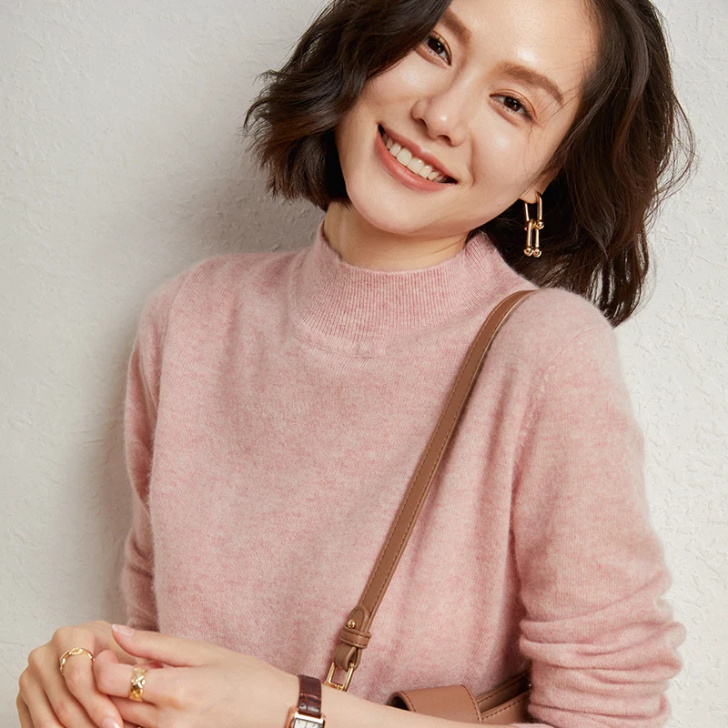 Autumn and Winter Pure Cashmere Bottom Shirt Women's Solid Color Pullover Half High Neck Sweater with Versatile Style forOutwear
Autumn and Winter Pure Cashmere Bottom Shirt Women's Solid Color Pullover Half High Neck Sweater with Versatile Style forOutwear