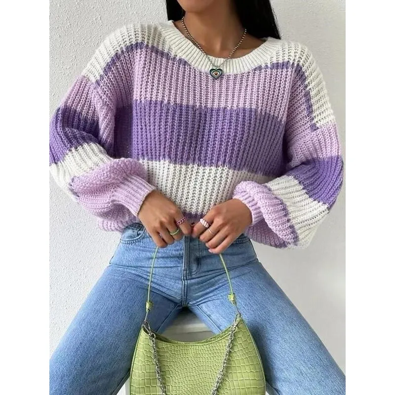 Loose Color Block Knit Sweater Women's Spring Fashion Fitted Sweater Comfortable Breathable Soft Material Casual Style
Loose Color Block Knit Sweater Women's Spring Fashion Fitted Sweater Comfortable Breathable Soft Material Casual Style