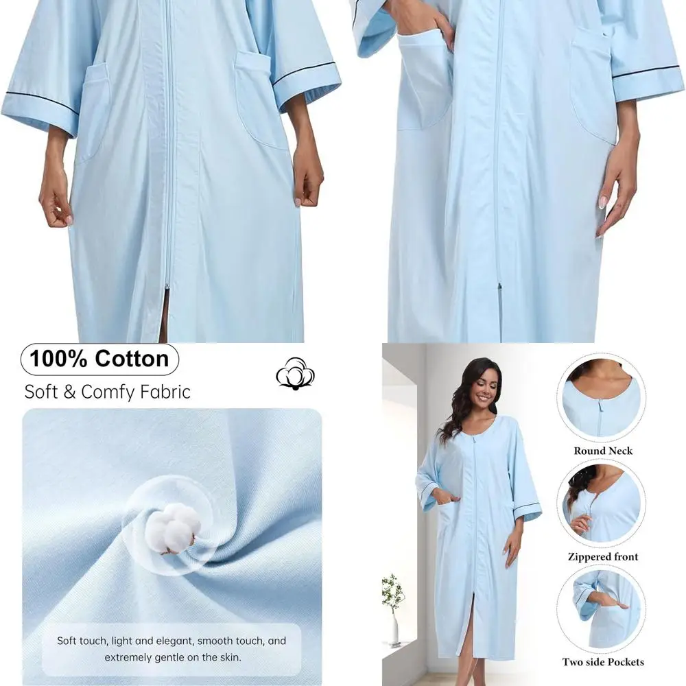 100% Cotton Long Zippered 3/4 Sleeve Lightweight Bathrobe with Pockets for Women
100% Cotton Long Zippered 3/4 Sleeve Lightweight Bathrobe with Pockets for Women