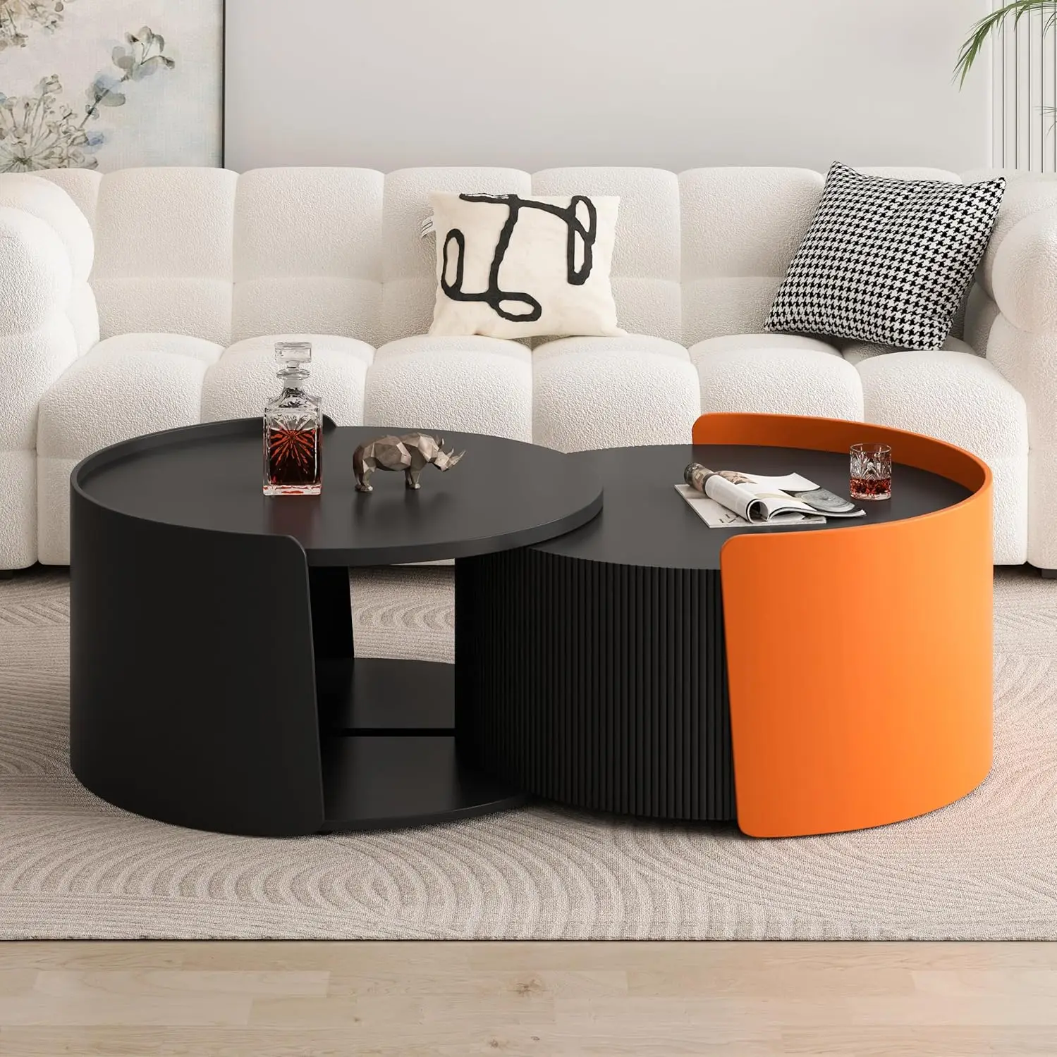 Round Nesting Coffee Table Set of 2 Extendable Sliding Top Modern Side End for Living Office, Customized
Round Nesting Coffee Table Set of 2 Extendable Sliding Top Modern Side End for Living Office, Customized