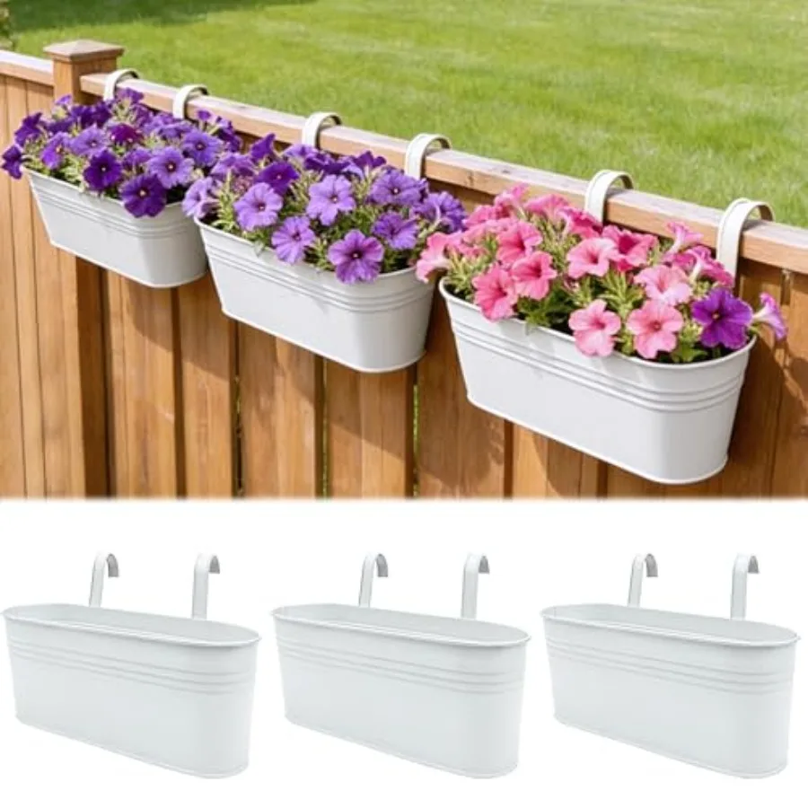 Metal Railing Planter Boxes 16 Inch, 3-Pack Adjustable Hanging Flower Pots for Balcony, Deck, Porch and Fence, Detachable Hook
Metal Railing Planter Boxes 16 Inch, 3-Pack Adjustable Hanging Flower Pots for Balcony, Deck, Porch and Fence, Detachable Hook