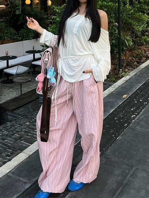 Розовые полосатые свободные брюки прямого кроя для женщин, модные широкие брюки, осенняя новинка, стильные, свободного кроя
Розовые полосатые свободные брюки прямого кроя для женщин, модные широкие брюки, осенняя новинка, стильные, свободного кроя