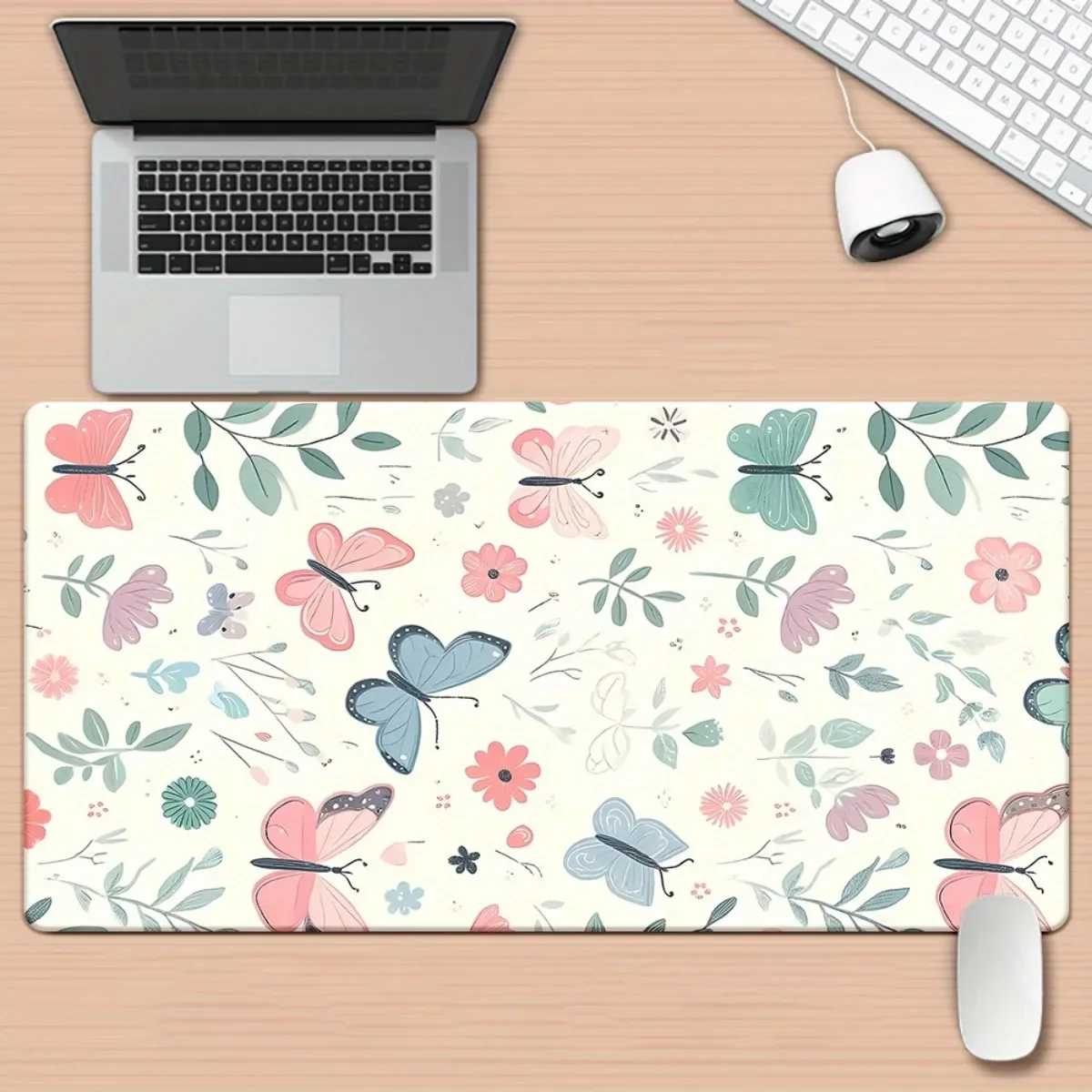 Rubber Durable Multifunctional Mouse Pad Butterfly Floral HD Pattern Non-Slip Desk Mat for Office Gaming Friends Gift