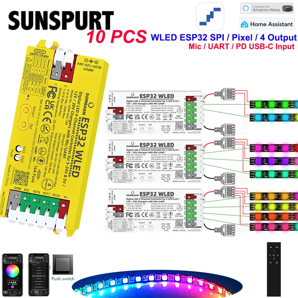 Контроллер DOMRAEM ESP32 WLED - Двойное питание (PD и 5-24В DC), предохранитель 16А. Поддерживает цифровые светодиодные ленты WS2812B, WS2805, SK6812, APA102 и т.д.
Контроллер DOMRAEM ESP32 WLED - Двойное питание (PD и 5-24В DC), предохранитель 16А. Поддерживает цифровые светодиодные ленты WS2812B, WS2805, SK6812, APA102 и т.д.