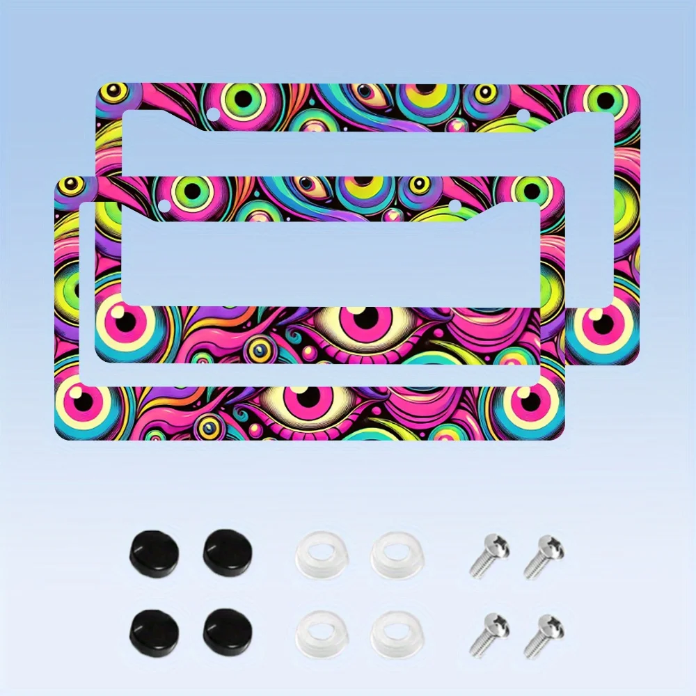 Psychedelic Trippy Eyeball License Plate Frame Colorful Neon Eye Pattern Car Tag Holder with Screws for Hippie Festival Fans
Psychedelic Trippy Eyeball License Plate Frame Colorful Neon Eye Pattern Car Tag Holder with Screws for Hippie Festival Fans