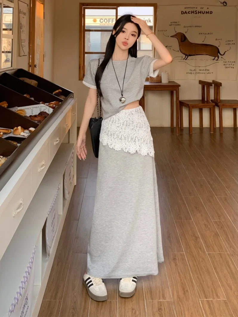 plus Size Slimming round Neck Short Sleeve T-Shirt Lace Patchwork High Waist Skirt Two Piece Set Casual Summer Fashion
plus Size Slimming round Neck Short Sleeve T-Shirt Lace Patchwork High Waist Skirt Two Piece Set Casual Summer Fashion