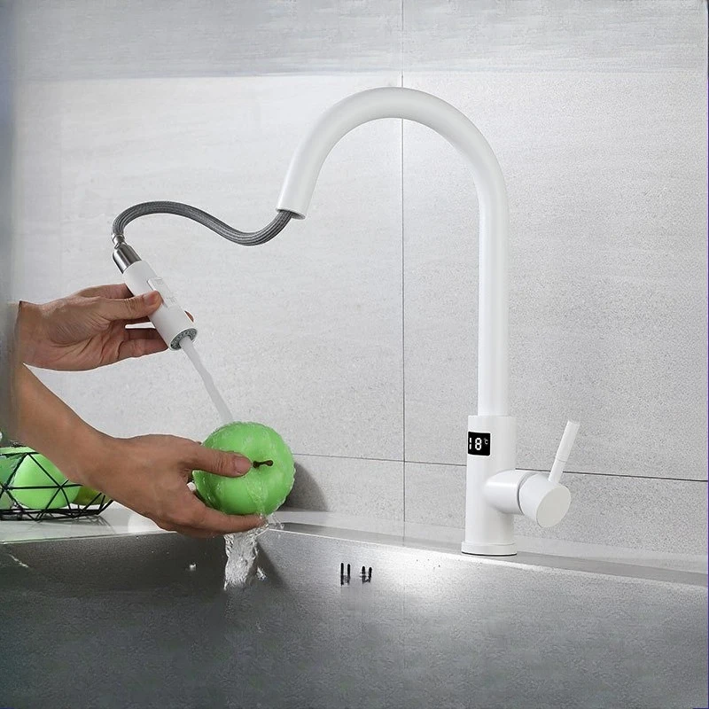 Раковина для овощей из нержавеющей стали 304, выдвижной белый интеллектуальный выдвижной кухонный смеситель для горячей и холодной воды с цифровым дисплеем
Раковина для овощей из нержавеющей стали 304, выдвижной белый интеллектуальный выдвижной кухонный смеситель для горячей и холодной воды с цифровым дисплеем