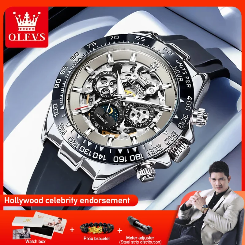 OLEVS 6713 Mens Watch Original Automatic Mechanical Watch Waterproof Luminous Moon Phase Luxury Skeleton Watches For Men New 
OLEVS 6713 Mens Watch Original Automatic Mechanical Watch Waterproof Luminous Moon Phase Luxury Skeleton Watches For Men New