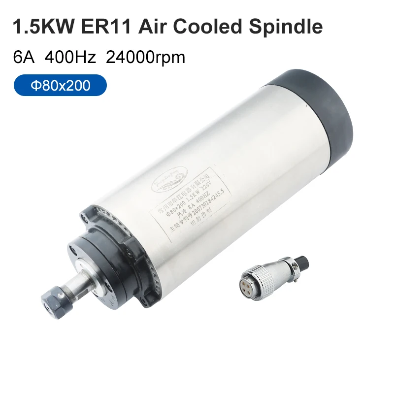 CNC 1.5kw ER11 Air-Cooled Spindle 4 Bearing 24000rpm 220V 380V Woodworking Spindle Φ80x200mm Used For CNC Router Engraving
CNC 1.5kw ER11 Air-Cooled Spindle 4 Bearing 24000rpm 220V 380V Woodworking Spindle Φ80x200mm Used For CNC Router Engraving