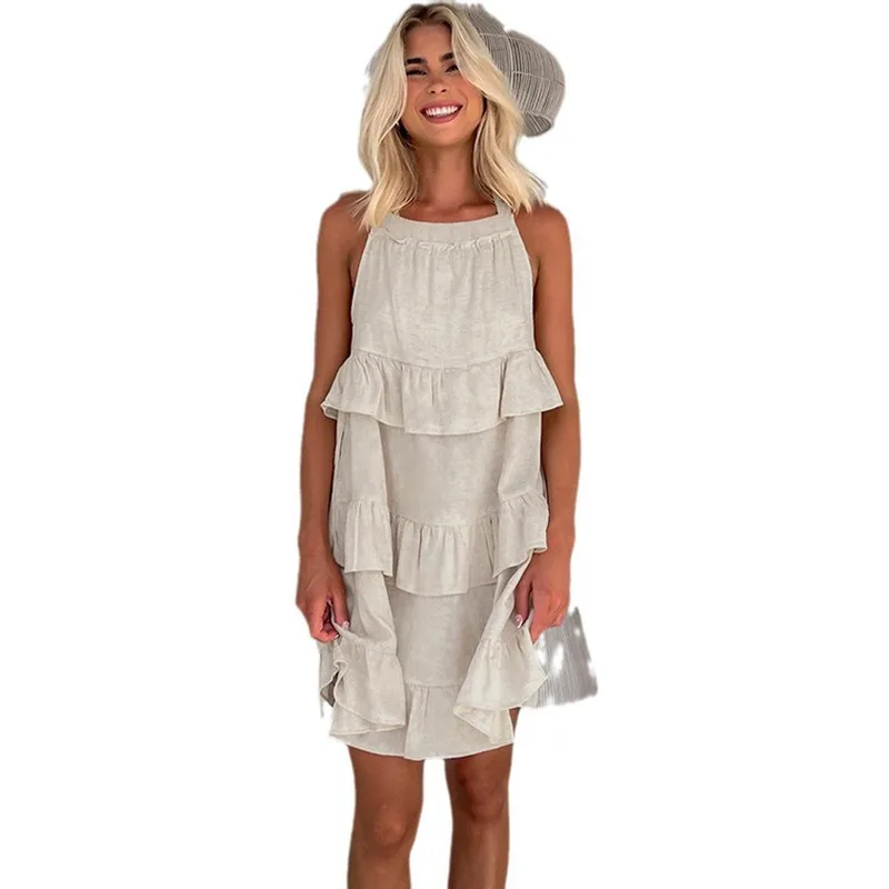 Khaki Cascade Ruffled A-line Vacation Dresses Chic Cotton Linen Sleeveless Tank Mini Dress Female Casual Summer 2024 Lady
Khaki Cascade Ruffled A-line Vacation Dresses Chic Cotton Linen Sleeveless Tank Mini Dress Female Casual Summer 2024 Lady