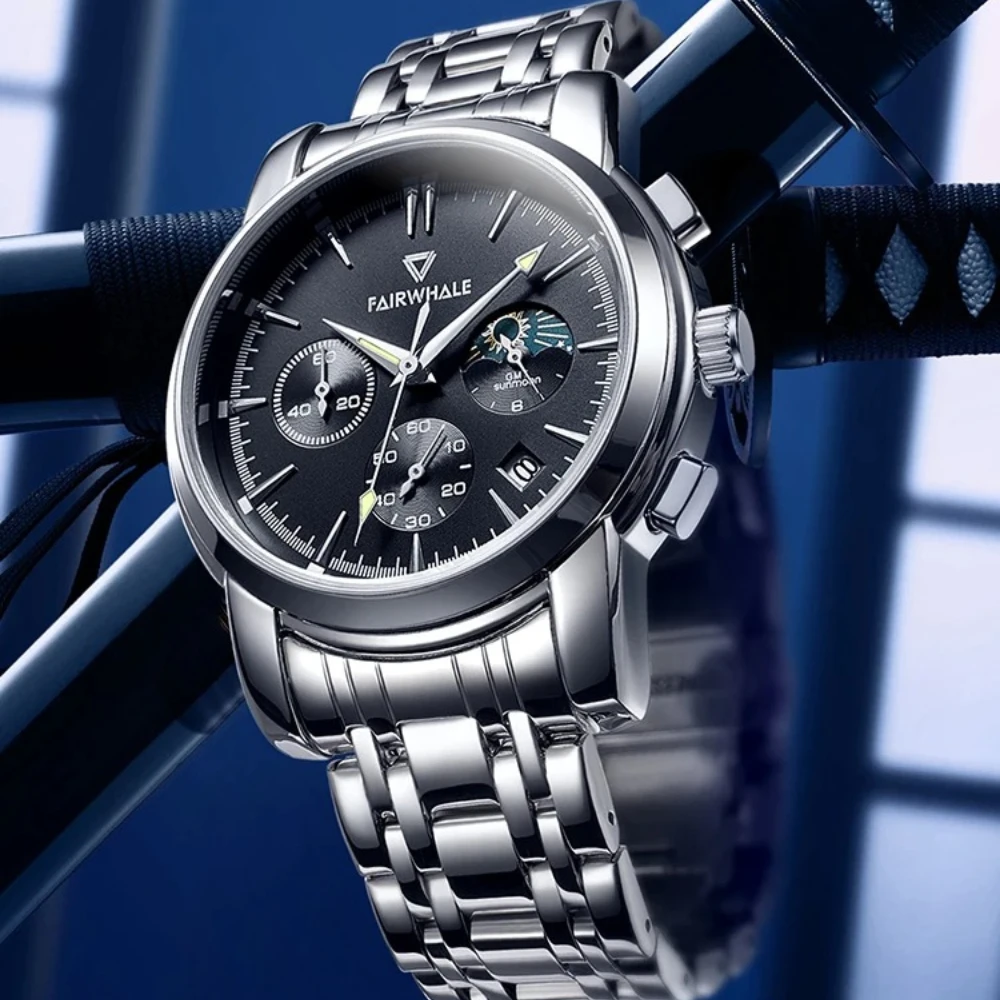 Mark Fairwhale 5370 Fashion Leisure Men Watch Luxury Stainless Steel Moon Phase Automatic Date Business Waterproof Quartz Watch
Mark Fairwhale 5370 Fashion Leisure Men Watch Luxury Stainless Steel Moon Phase Automatic Date Business Waterproof Quartz Watch