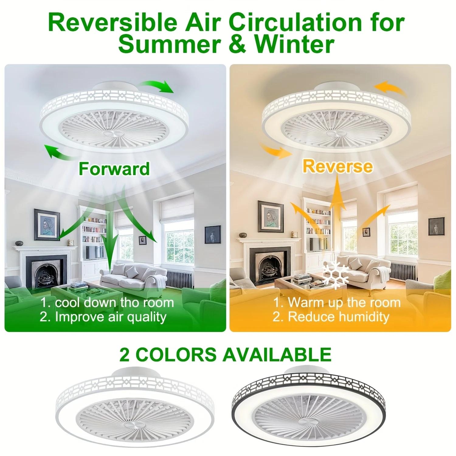 20Inch Modern LED Ceiling Fan with Adjustable Light (3000K-6500K) Embedded Installation Design Reversible Airflow
20Inch Modern LED Ceiling Fan with Adjustable Light (3000K-6500K) Embedded Installation Design Reversible Airflow