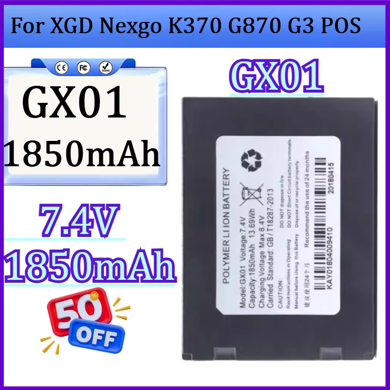 New GX01 7.4V 1850mAh High Quality Battery for XGD Nexgo K370 G870 G3 POS New Li-Ion 7.4V 1850mAh
New GX01 7.4V 1850mAh High Quality Battery for XGD Nexgo K370 G870 G3 POS New Li-Ion 7.4V 1850mAh