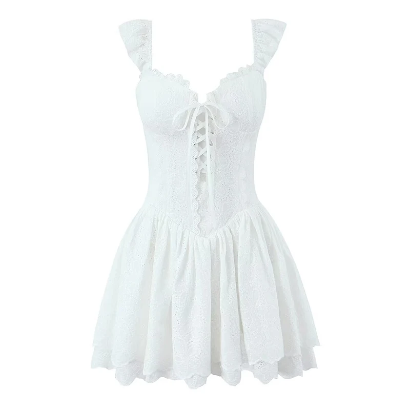 2025 Sexy Hollow Out Embroidery White Lace Dress Women Cross Lacing Up Flying Sleeve Summer Short Dresses Party Robe Cotton
2025 Sexy Hollow Out Embroidery White Lace Dress Women Cross Lacing Up Flying Sleeve Summer Short Dresses Party Robe Cotton